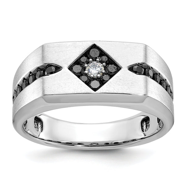 10k White Gold with Black Rhodium IBGoodman Men's Satin Black and White Diamond Complete Ring