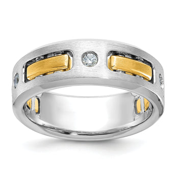 14k Two-tone Men's Polished Satin and Cut-Out 1/6 Carat Lab Grown Diamond 3-Stone Ring - Sophia Jewelers