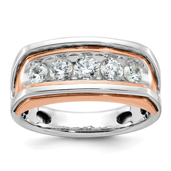 14k White and Rose Gold Men's Polished and Cut-Out 5-Stone 1 Carat Lab Grown Diamond Ring - Sophia Jewelers