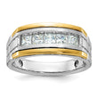14k Two-tone Men's Polished Satin and Grooved 5-Stone 1 Carat Square Lab Grown Diamond Ring - Sophia Jewelers