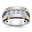 14k Two-tone with Black Rhodium Men's Polished Satin and Grooved 5-Stone 1 Carat Lab Grown Diamond Ring - Sophia Jewelers