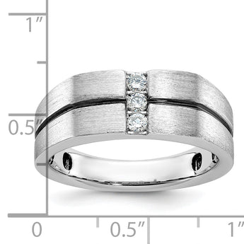 IBGoodman 10k White Gold with Black Rhodium Men's Satin and Grooved 3-Stone 1/5 Carat A Quality Diamond Ring