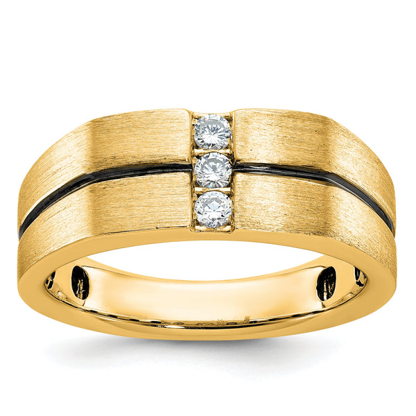 IBGoodman 10k White Gold with Black Rhodium Men's Satin and Grooved 3-Stone 1/5 Carat A Quality Diamond Ring