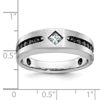 IBGoodman 10k with Black Rhodium Polished Satin and Grooved 1/2 Carat A Quality Black and White Diamond Ring