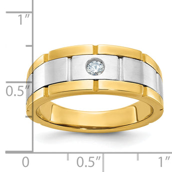IBGoodman 10k Two-tone Men's Polished Satin and Grooved 1/10 Carat A Quality Diamond Ring