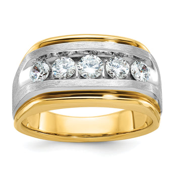 IBGoodman 10k Two-tone Men's Polished Satin and Grooved 5-Stone 1 Carat A Quality Diamond Ring