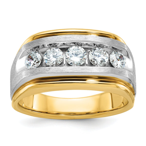 IBGoodman 10k Two-tone Men's Polished Satin and Grooved 5-Stone 1 Carat A Quality Diamond Ring