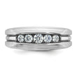 IBGoodman 10k White Gold with Black Rhodium Men's Polished Satin and Grooved 5-Stone 1/2 Carat A Quality Diamond Ring