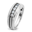 IBGoodman 10k White Gold with Black Rhodium Men's Polished Satin and Grooved 5-Stone 1/2 Carat A Quality Diamond Ring