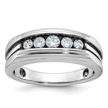 IBGoodman 10k White Gold with Black Rhodium Men's Polished Satin and Grooved 5-Stone 1/2 Carat A Quality Diamond Ring