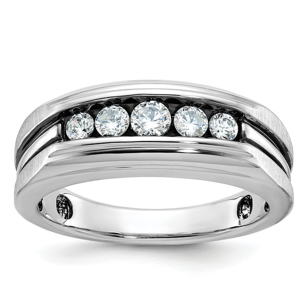 IBGoodman 10k White Gold with Black Rhodium Men's Polished Satin and Grooved 5-Stone 1/2 Carat A Quality Diamond Ring