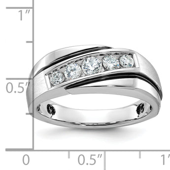 IBGoodman 10k White Gold with Black Rhodium Men's Polished Satin and Grooved 1/2 Carat A Quality Diamond Ring