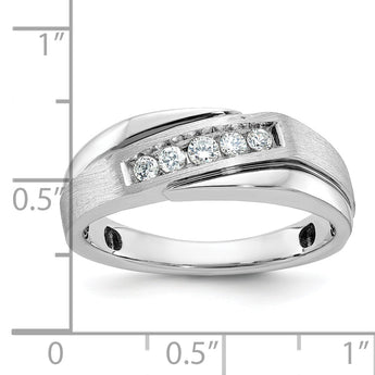 IBGoodman 10k White Gold with Black Rhodium Men's Polished Satin and Grooved 1/4 Carat A Quality Diamond Ring