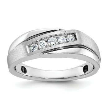 IBGoodman 10k White Gold with Black Rhodium Men's Polished Satin and Grooved 1/4 Carat A Quality Diamond Ring