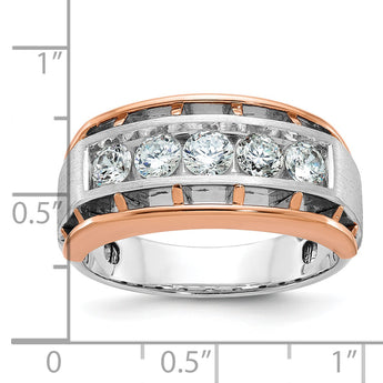 IBGoodman 10k White and Rose Gold Men's Polished Satin and Cut-Out 5-Stone 1 Carat A Quality Diamond Ring