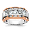 IBGoodman 10k White and Rose Gold Men's Polished Satin and Cut-Out 5-Stone 1 Carat A Quality Diamond Ring