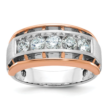 IBGoodman 10k White and Rose Gold Men's Polished Satin and Cut-Out 5-Stone 1 Carat A Quality Diamond Ring
