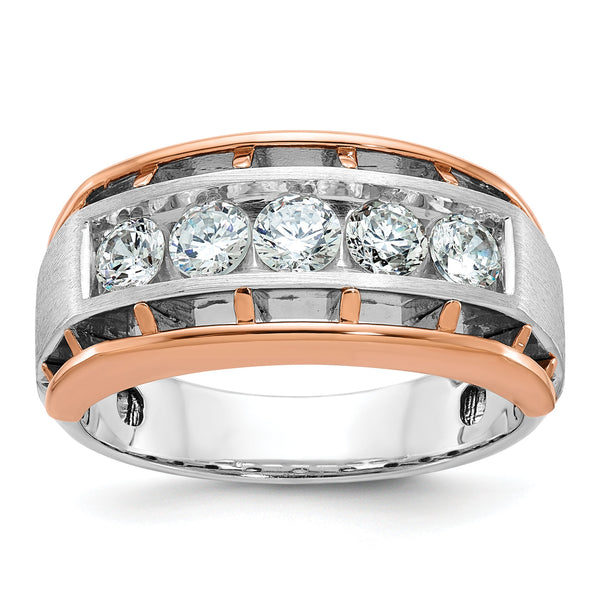 IBGoodman 10k White and Rose Gold Men's Polished Satin and Cut-Out 5-Stone 1 Carat A Quality Diamond Ring