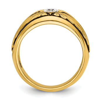 IBGoodman 10k with Black Rhodium Men's Polished and Textured Solitaire 1/2 Carat A Quality Diamond Ring