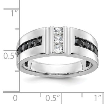 IBGoodman 10k White Gold Men's Polished and Grooved Black and White 1 Carat A Quality Diamond Ring