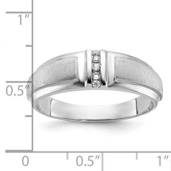IBGoodman 10k White Gold Men's Polished and Satin 3-Stone 1/20 Carat A Quality Diamond Ring