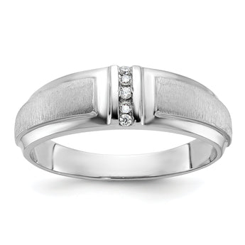 IBGoodman 10k White Gold Men's Polished and Satin 3-Stone 1/20 Carat A Quality Diamond Ring
