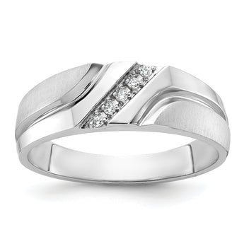 IBGoodman 10k White Gold Men's Polished Satin and Grooved 5-Stone 1/20 Carat A Quality Diamond Ring