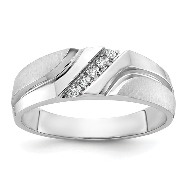 IBGoodman 10k White Gold Men's Polished Satin and Grooved 5-Stone 1/20 Carat A Quality Diamond Ring