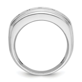 IBGoodman 10k White Gold Men's Polished and Grooved 2 Carat A Quality Diamond Ring