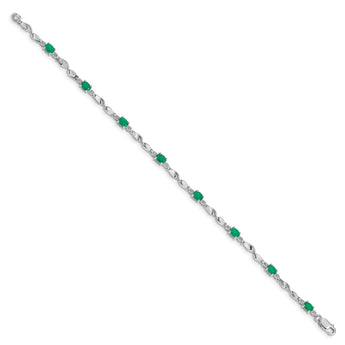 10k White Gold Diamond and Emerald Bracelet