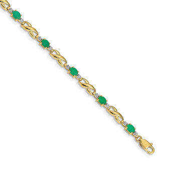 10k Diamond and Oval Emerald Bracelet