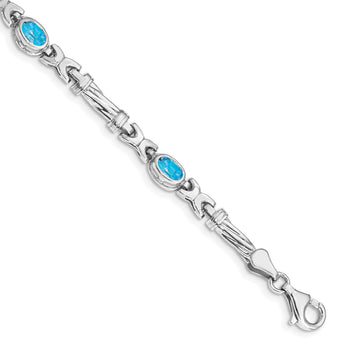 10k White Gold Blue Topaz 4 Stone Bracelet