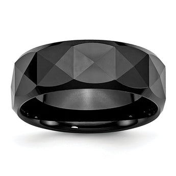 Ceramic Faceted Black 8mm Polished Beveled Edge Band