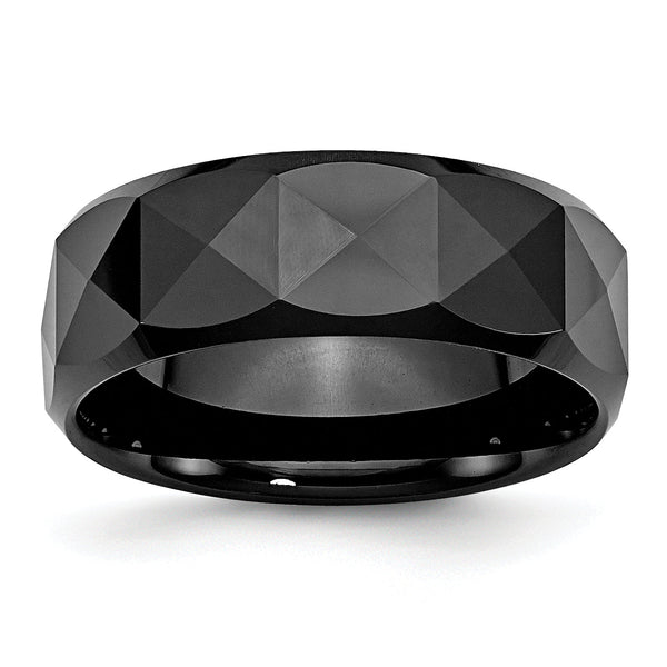 Ceramic Faceted Black 8mm Polished Beveled Edge Band