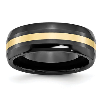 Ceramic Black with 14k Gold Inlay 8mm Polished Band