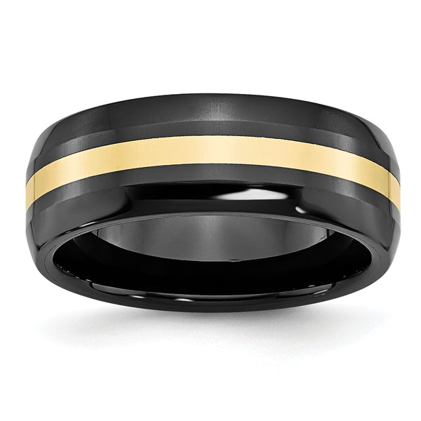 Ceramic Black with 14k Gold Inlay 8mm Polished Band