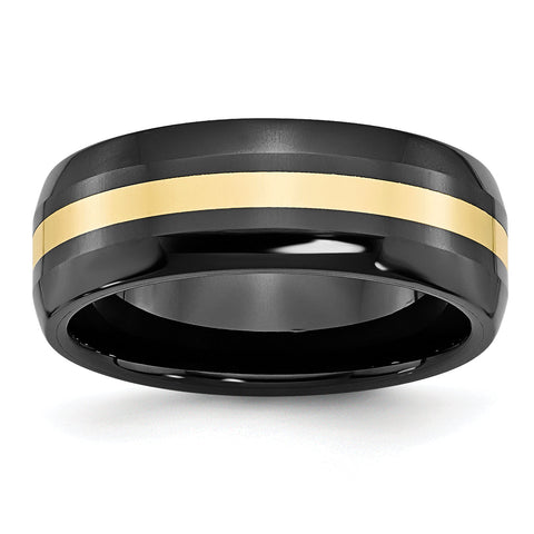 Ceramic Black with 14k Gold Inlay 8mm Polished Band