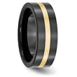 Ceramic Flat Black with 14k Gold Inlay 8mm Polished Band