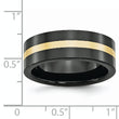 Ceramic Flat Black with 14k Gold Inlay 8mm Polished Band