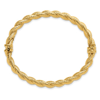 14K Polished and Textured Twisted Hinged Bangle