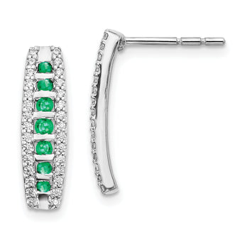 14K White Gold Lab Grown Diamond and Created Emerald Fancy Earrings