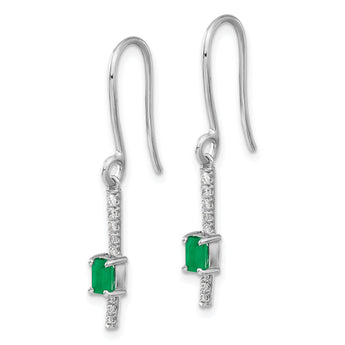 14K White Gold Lab Grown Diamond and Created Emerald Fancy Earrings