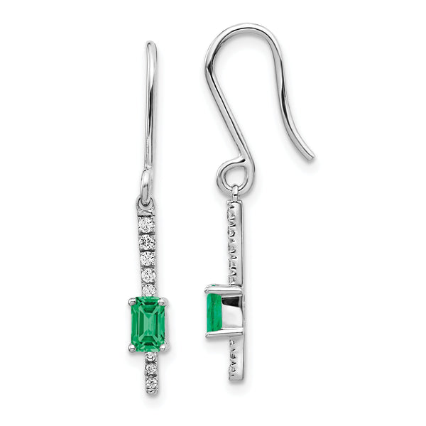 14K White Gold Lab Grown Diamond and Created Emerald Fancy Earrings