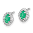 14K White Gold Lab Grown Diamond and Cabochon Cr Emerald Earrings