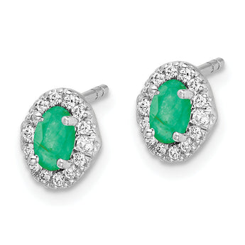 14K White Gold Lab Grown Diamond and Cabochon Cr Emerald Earrings