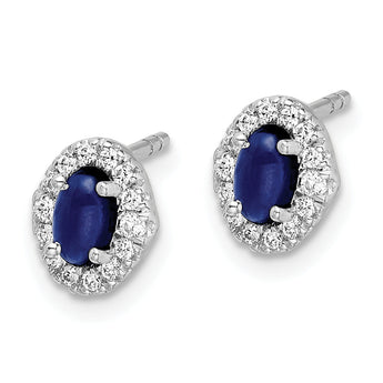 14K White Gold Lab Grown Diamond and Cabochon Cr Sapphire Earrings