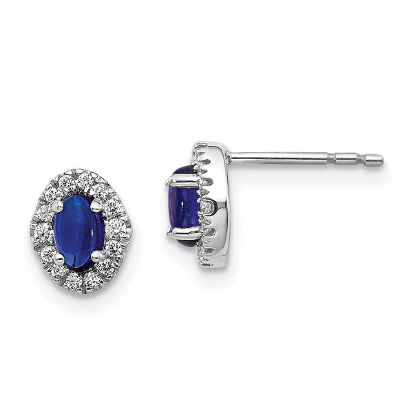 14K White Gold Lab Grown Diamond and Cabochon Cr Sapphire Earrings