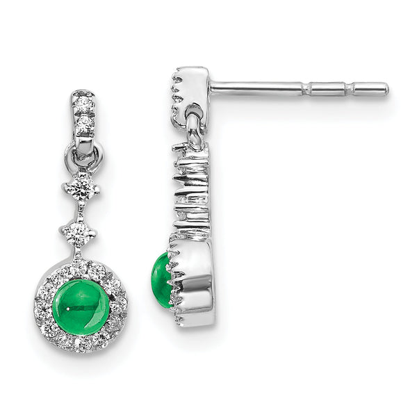 14K White Gold Lab Grown Diamond and Cabochon Cr Emerald Earrings