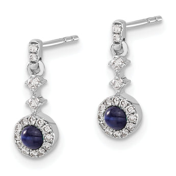 14K White Gold Lab Grown Diamond and Cabochon Cr Sapphire Earrings
