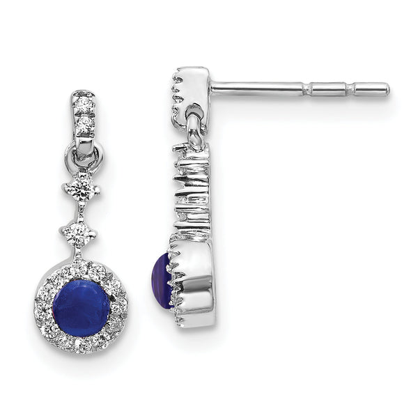 14K White Gold Lab Grown Diamond and Cabochon Cr Sapphire Earrings